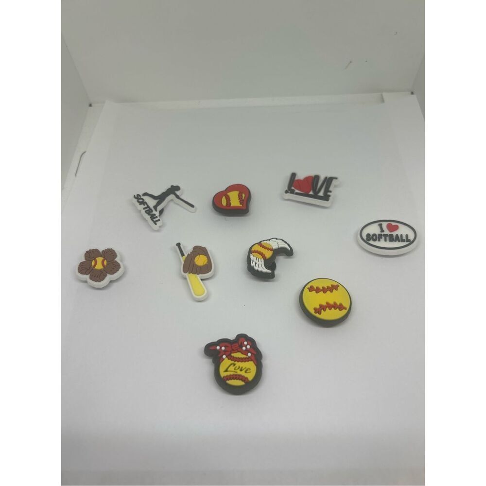 Softball Themed Shoe Charms – 9 Piece Set